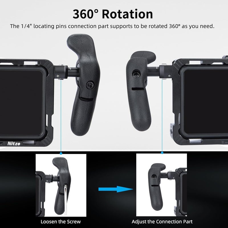 Nitze Side Handle Kit with 1/4" Screw and Detachable Locating Pins, 360° Adjustable Left and Right Side Handles for Smartphone/iPad/Monitor/Camera Cages - PA32D - Image 3